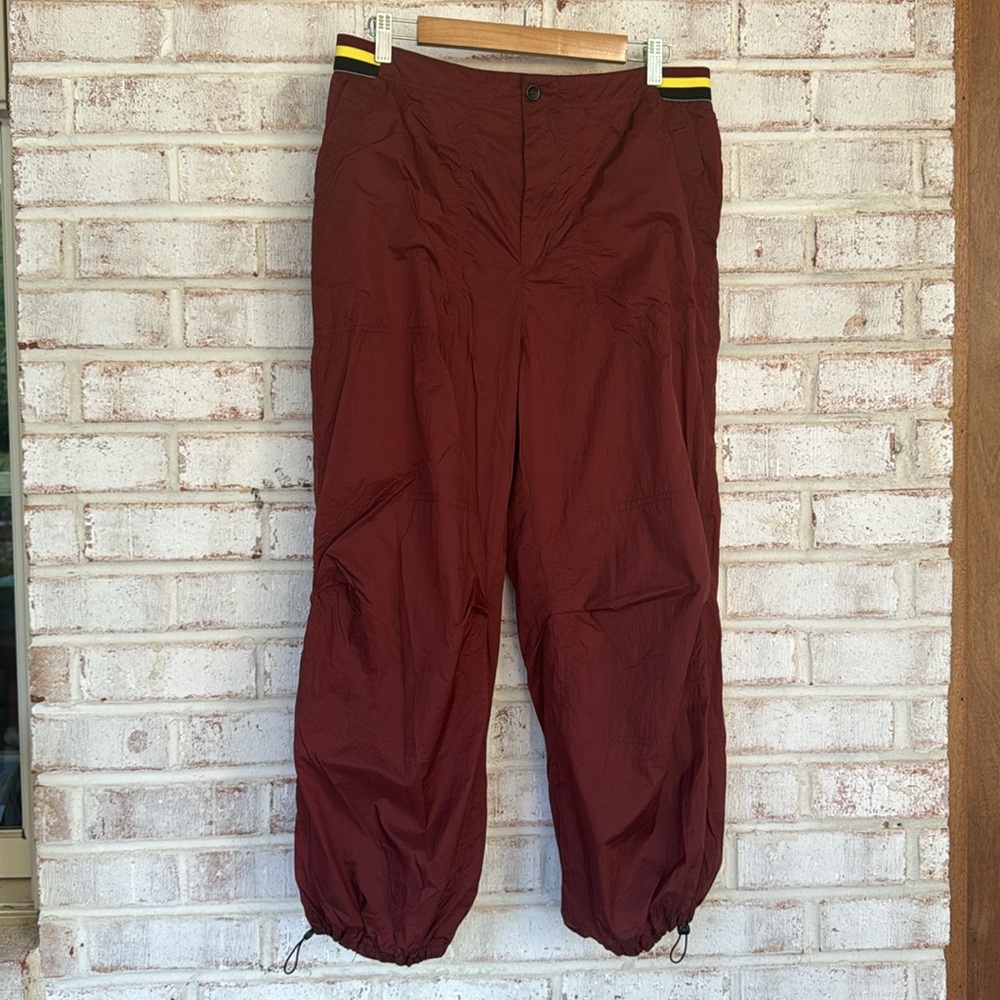 Free People Maroon Wide-Leg Drawstring Hem Track Pants - Picture 9 of 10